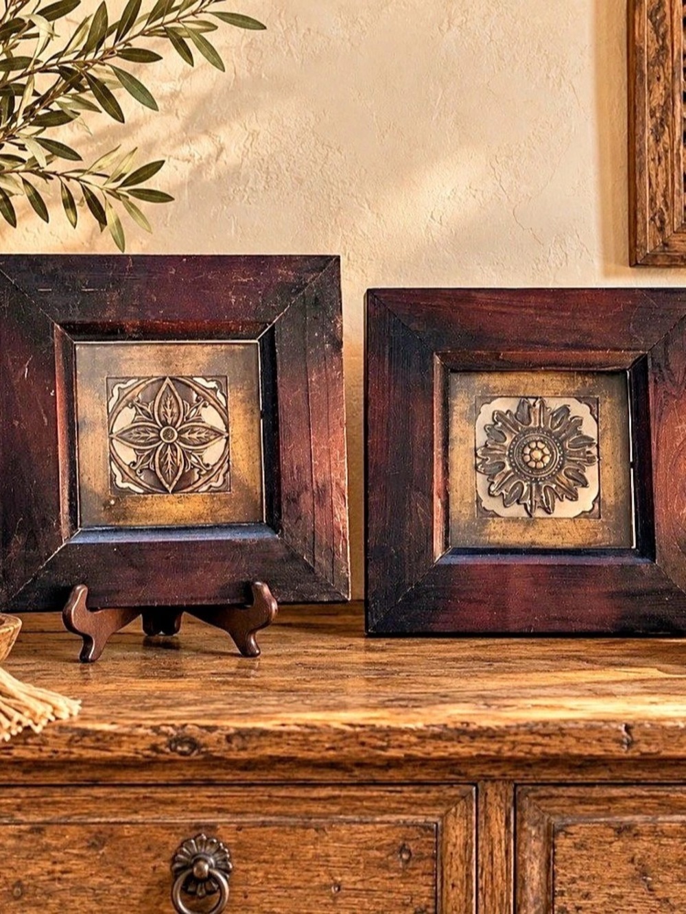 Vintage 2005 Kirkland’s Moroccan Framed Wall Art Pair Dark Wood